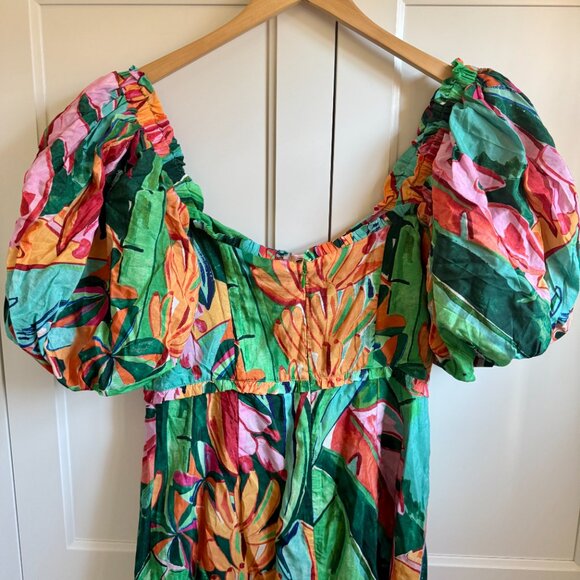 NWT Farm Rio Banana Foliage Puff-Sleeve Cotton Voile Midi-Dress - Large - Picture 12 of 16